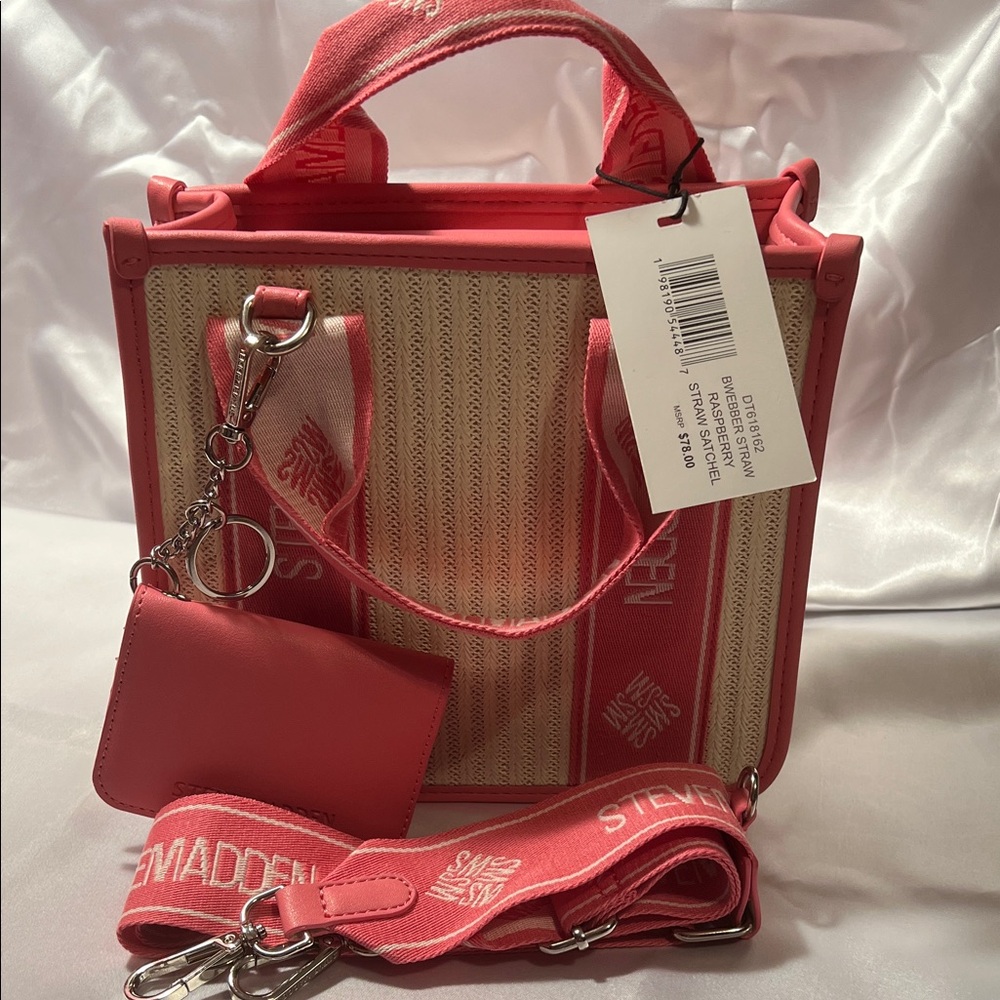 NWT Steve Madden Pink and Cream Tote Bag, w/ crossbody strap - Picture 4 of 7